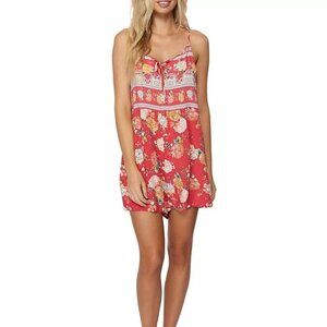 NEW Size L O'Neill Liame Juniors Printed Romper in Chrysanthemum Red MSRP $50
